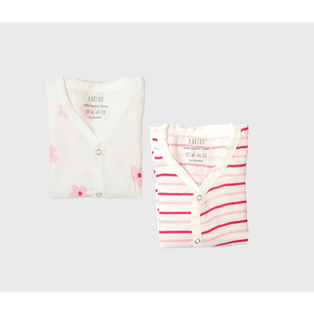 Pink Floral Printed Sleeveless Muslin Jabla - Pack Of 2