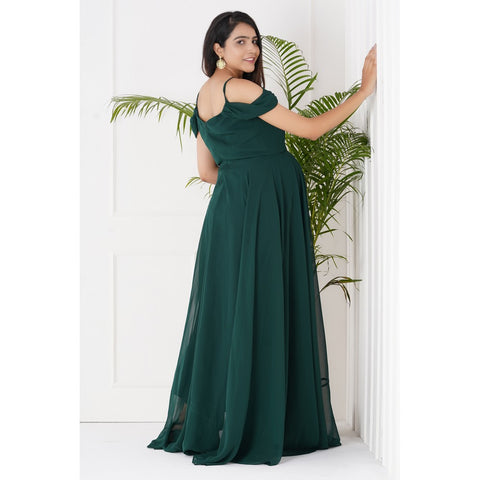Green Draped Cold Shoulder Maternity Gown