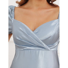 Load image into Gallery viewer, Blue Puff Sleeves Elegant Satin Maternity Gown
