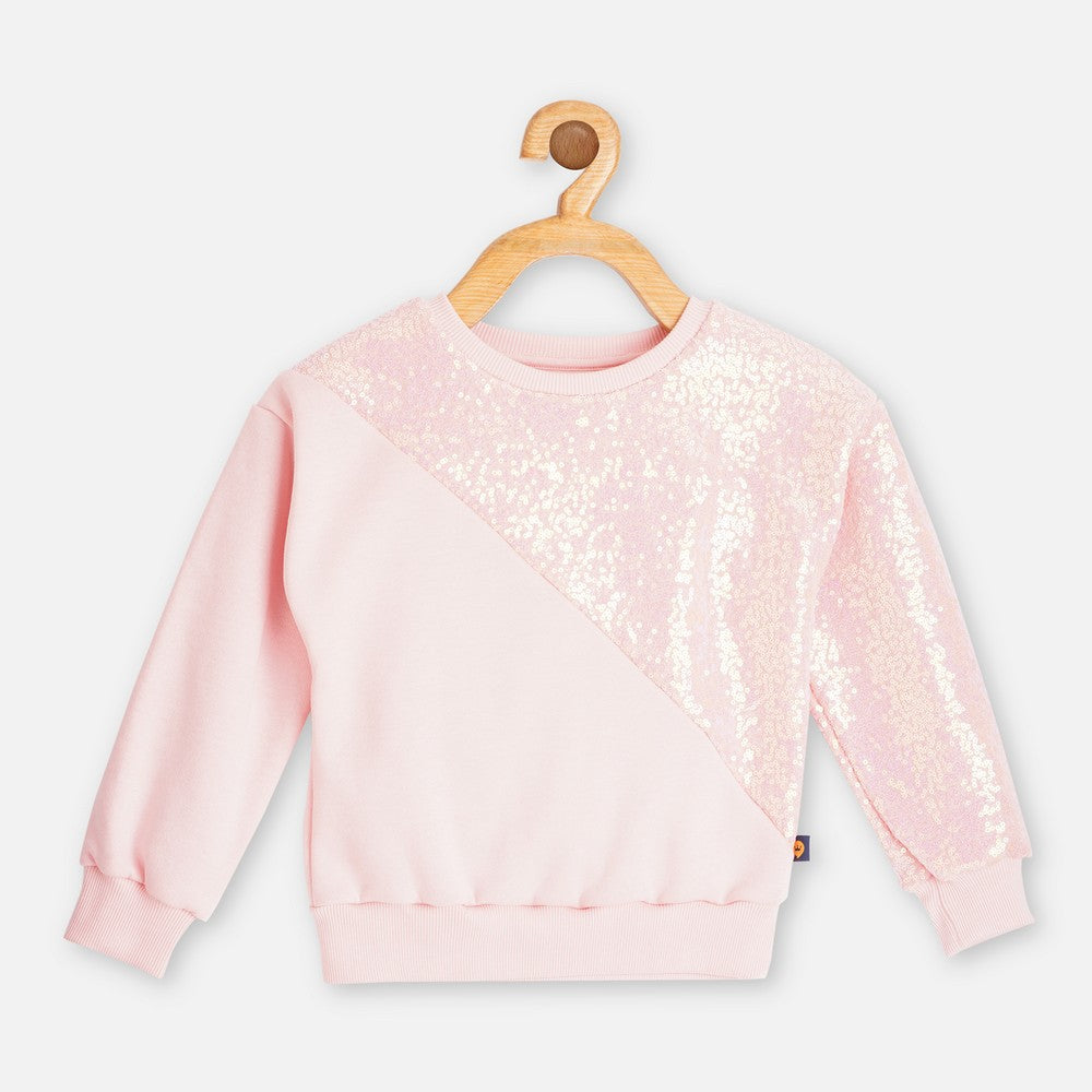 Pink And Blue Sequins Full Sleeves Sweat Top