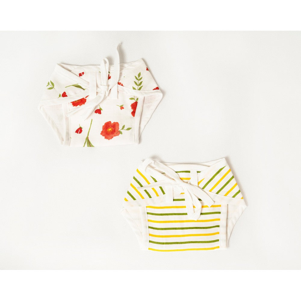 Yellow Wild Floral Printed Nappy Pack Of 2