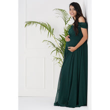 Load image into Gallery viewer, Green Draped Cold Shoulder Maternity Gown
