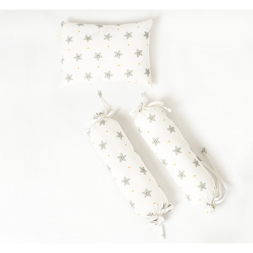Grey Smiley Star Printed Pillow & Bolster