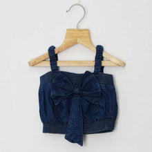 Load image into Gallery viewer, Denim Bow Crop Top With Joggers Co-Ord Set-Light &amp; Dark Blue
