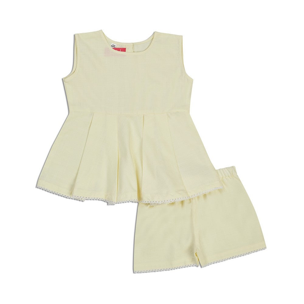 Pastel Yellow Peplum And Shorts Nightwear