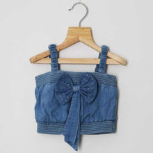 Load image into Gallery viewer, Denim Bow Crop Top With Joggers Co-Ord Set-Light &amp; Dark Blue
