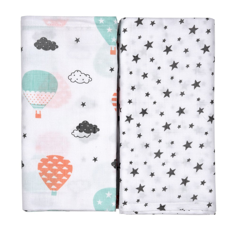 White Hot Air Balloon Printed Muslin Swaddle Pack Of 2