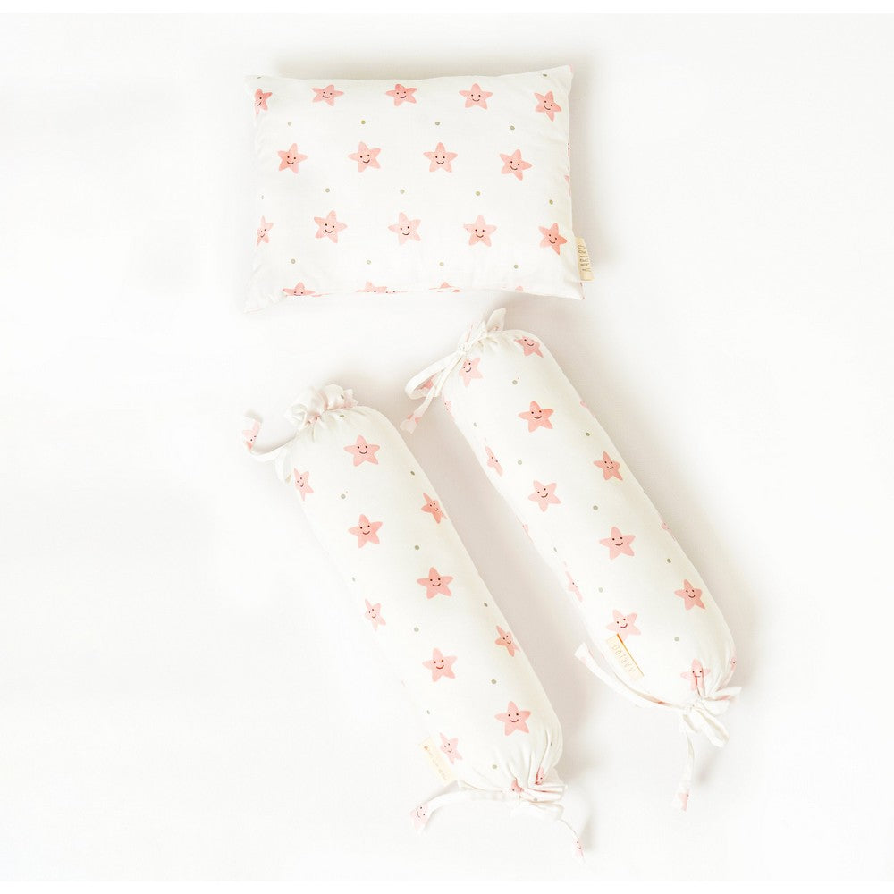 White Sleepy Star Printed Pillow & Bolster