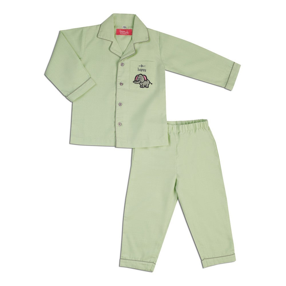 Pastel Green Elephant On Pocket Nightwear