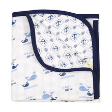 Load image into Gallery viewer, Navy Blue Sea Theme Printed Reversible Muslin Blanket
