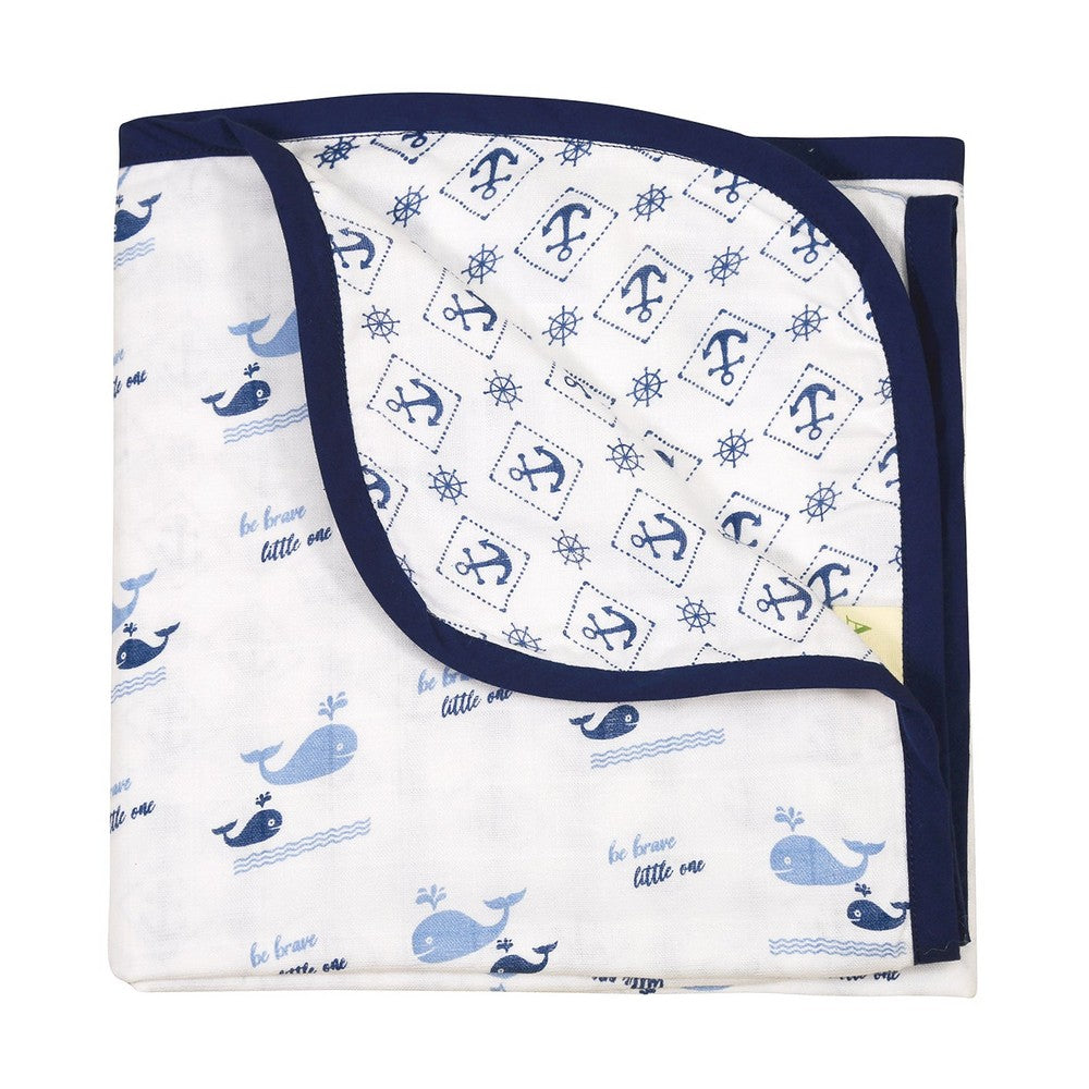 Navy Blue Sea Theme Printed Reversible Muslin Blanket
