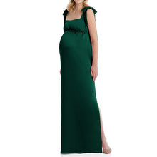 Load image into Gallery viewer, Green Flat Tie Shoulder Empire Waist Maternity Gown
