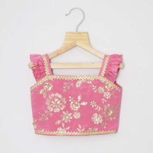 Load image into Gallery viewer, Pink Sequins Embroidered Crop Top With Sharara &amp; Frill Dupatta
