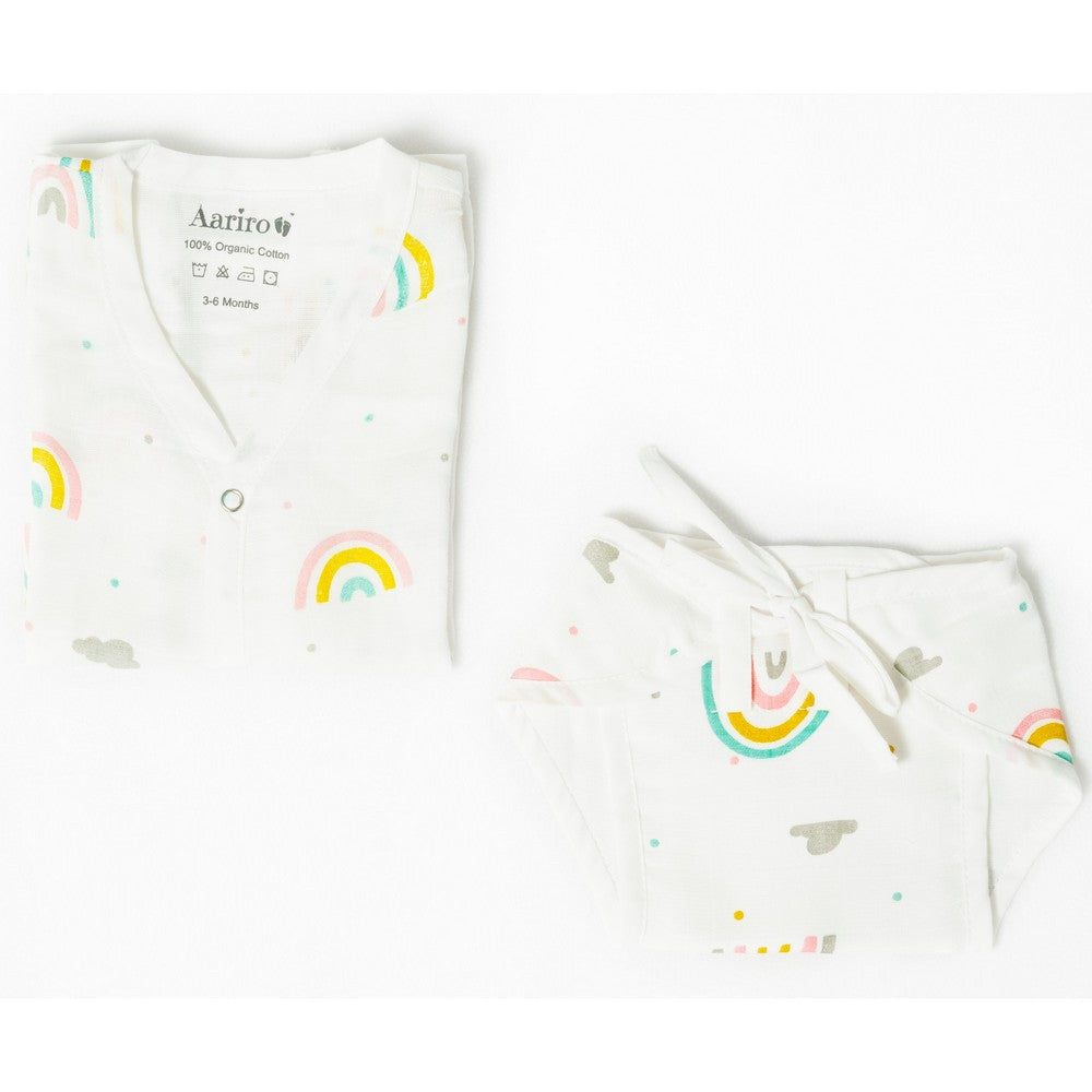 White Follow The Rainbow Printed Sleeveless Jabla & Nappy - Pack Of 4