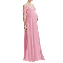 Load image into Gallery viewer, Pink Draped Cold Shoulder Maternity Gown
