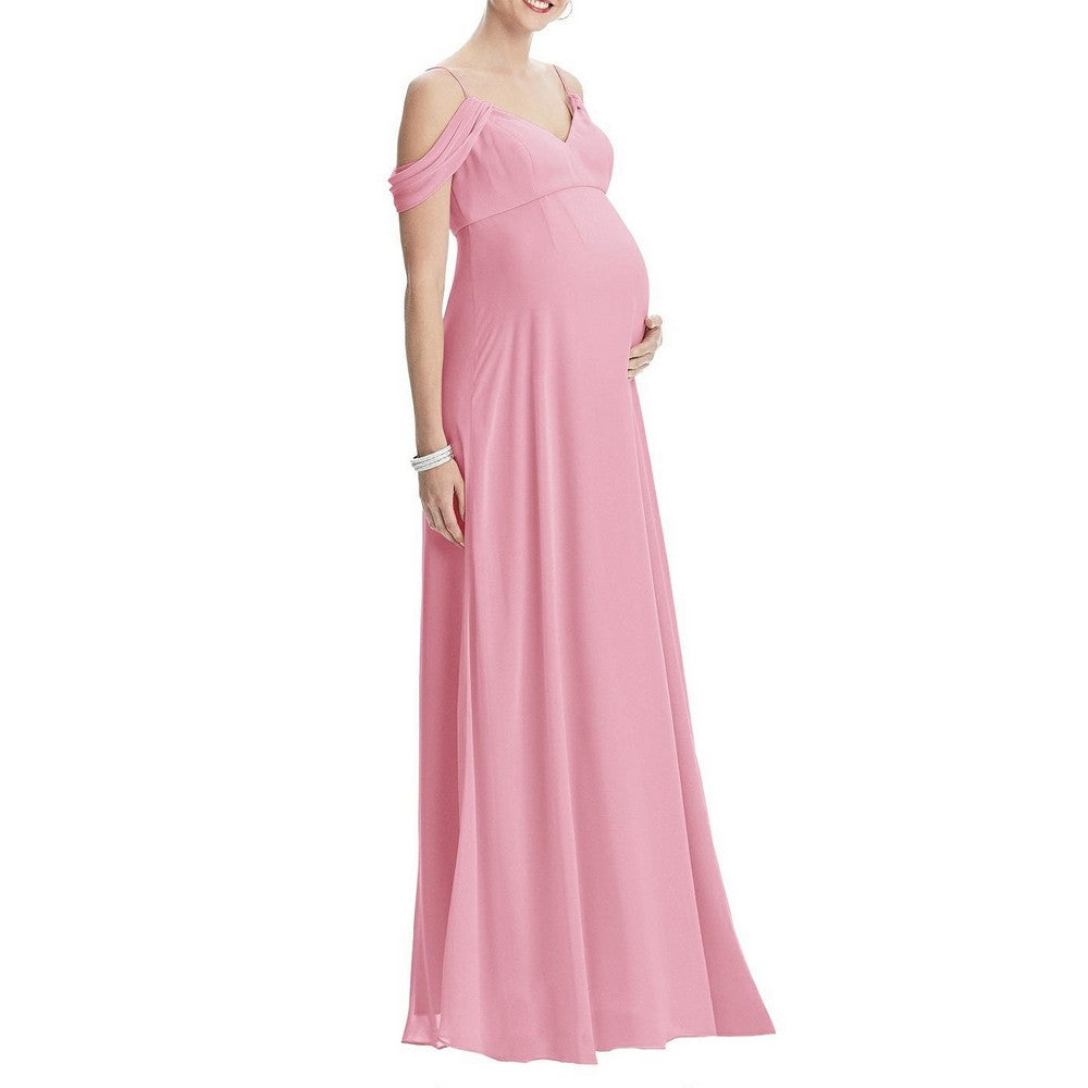 Pink Draped Cold Shoulder Maternity Gown
