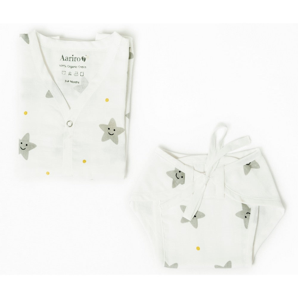 White Smiley Star Printed Sleeveless Jabla & Nappy - Pack Of 4
