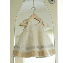 Load image into Gallery viewer, White Sleeveless Infant Tiered Dress In Handwoven Cotton Silk
