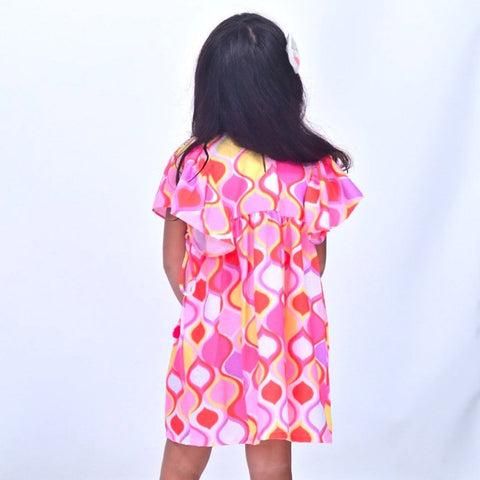 Pink Abstarct Printed Angrakha Style Cotton Dress