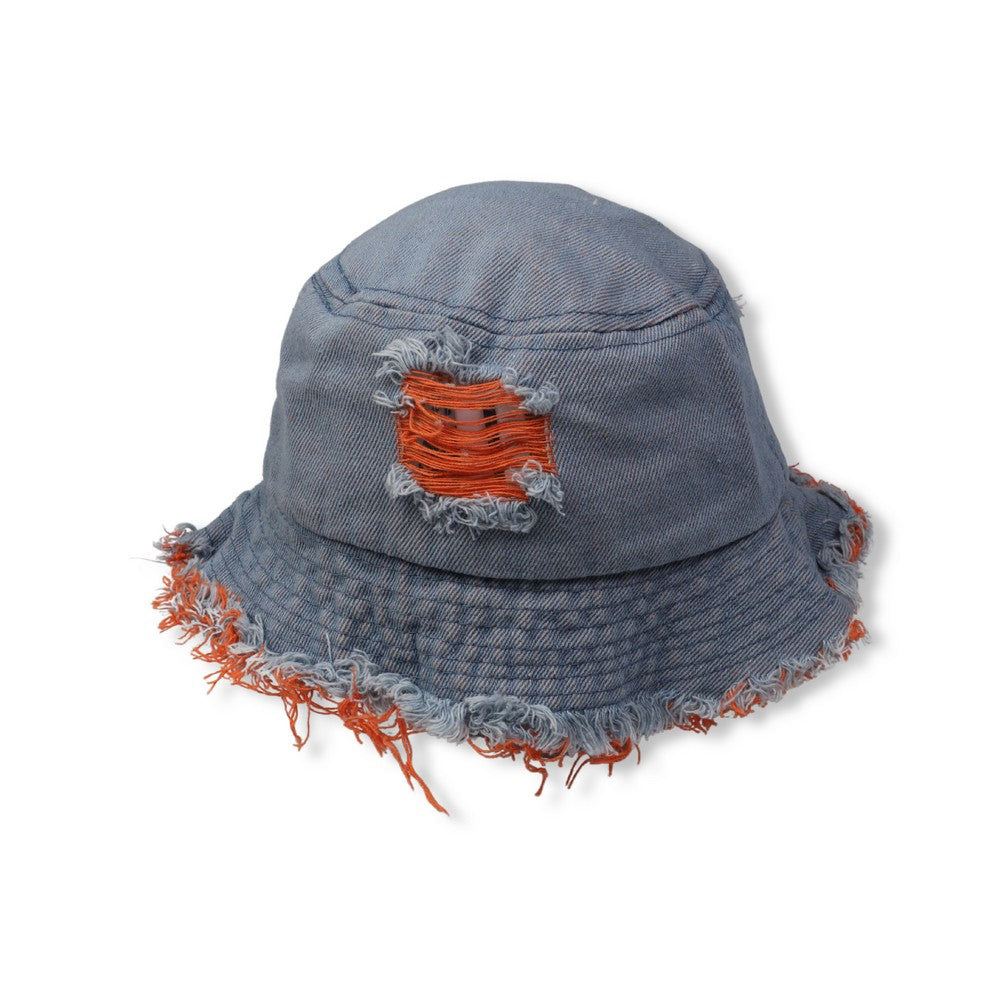 Funky Denim Red Ripped Round Hat
