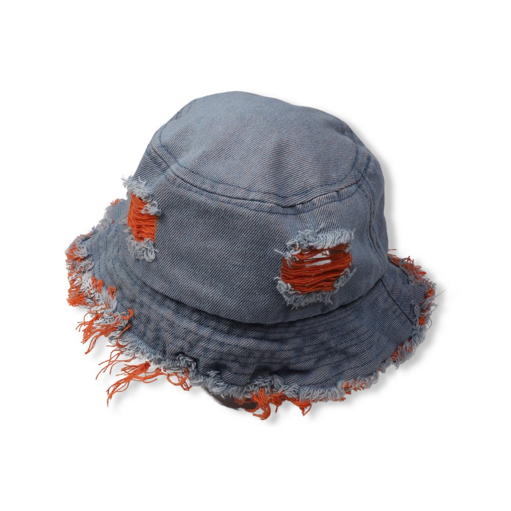Funky Denim Red Ripped Round Hat