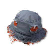 Load image into Gallery viewer, Funky Denim Red Ripped Round Hat
