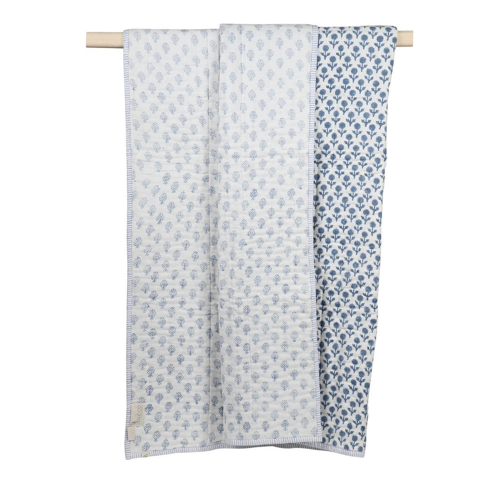 Blue Flower Hand Block Printed Quilt