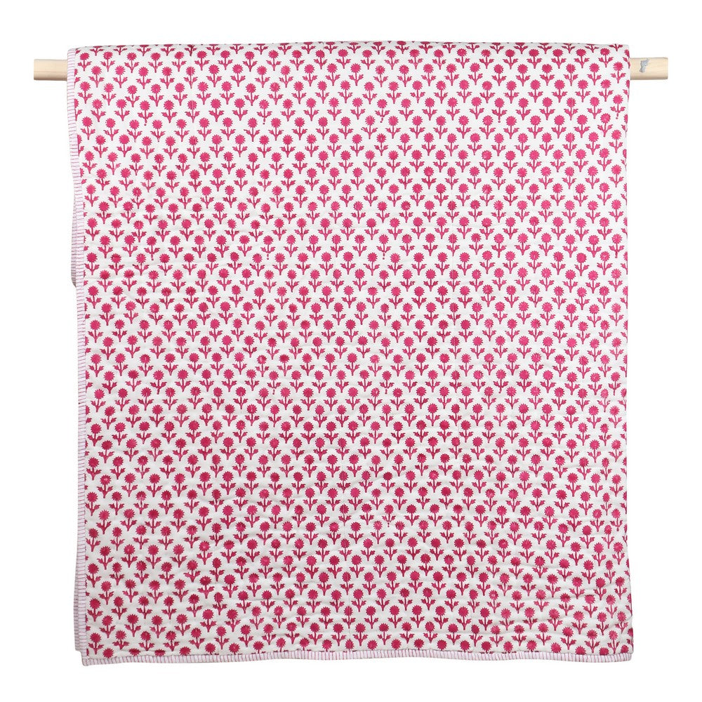 Pink Flower Hand Block Printed Quilt