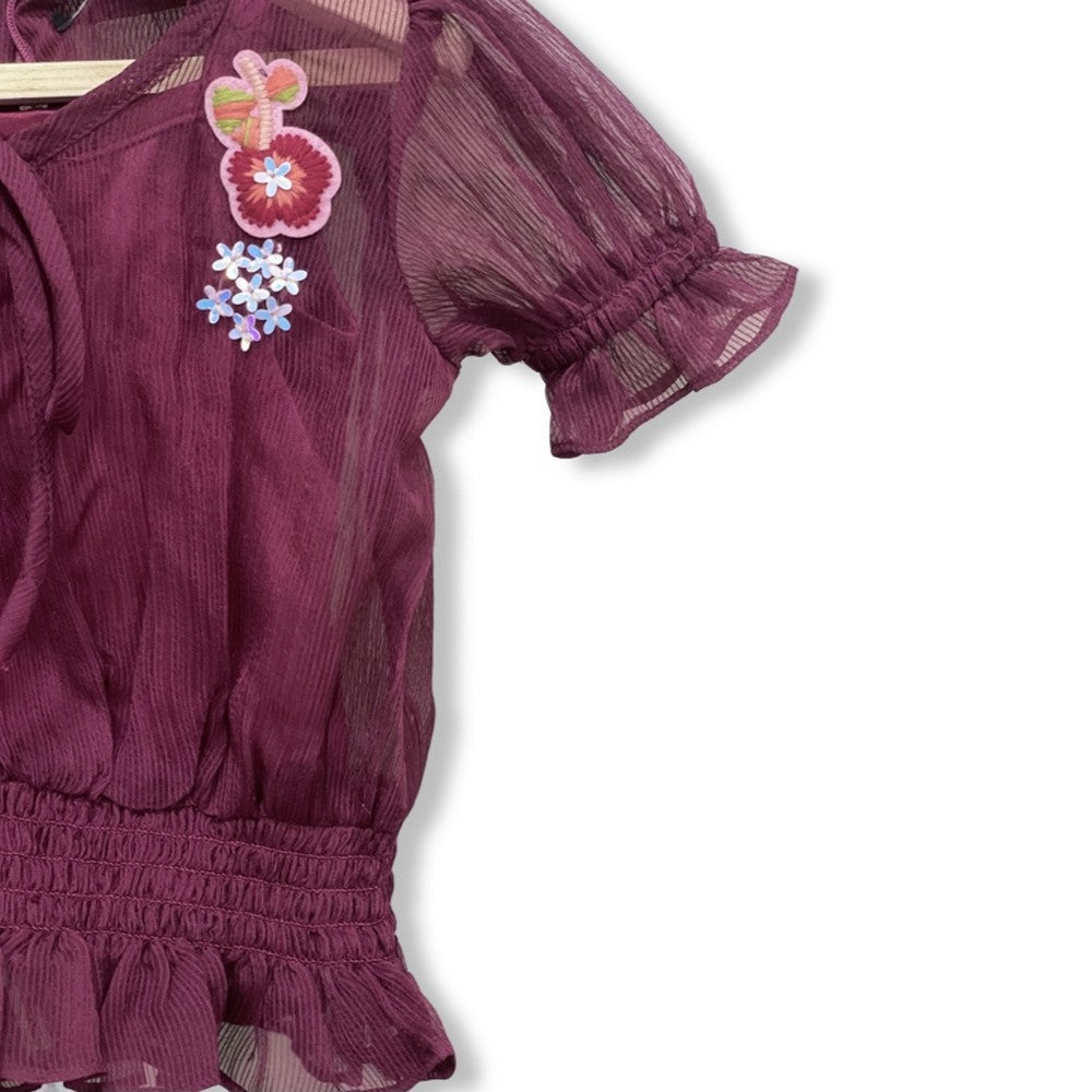 Frilled Sleeve Top with Attached Inner