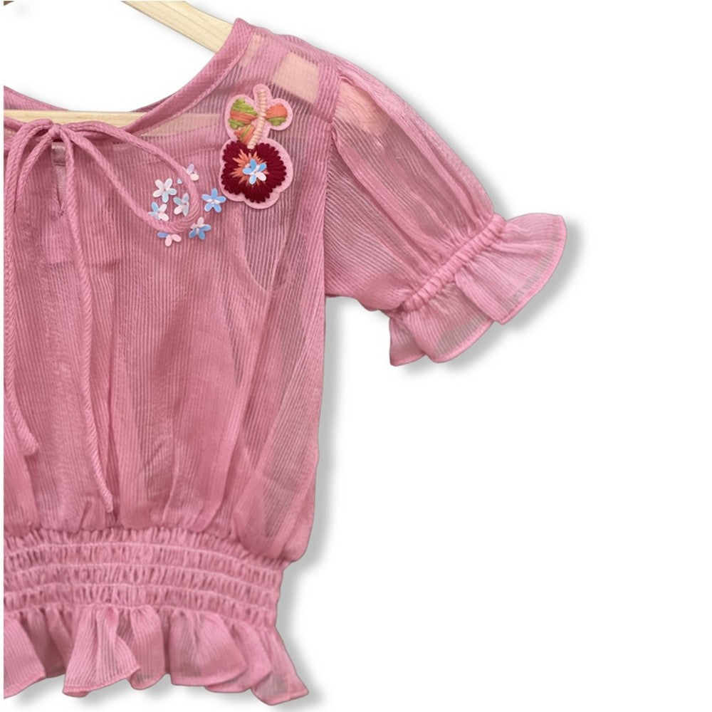 Frilled Sleeve Top with Attached Inner