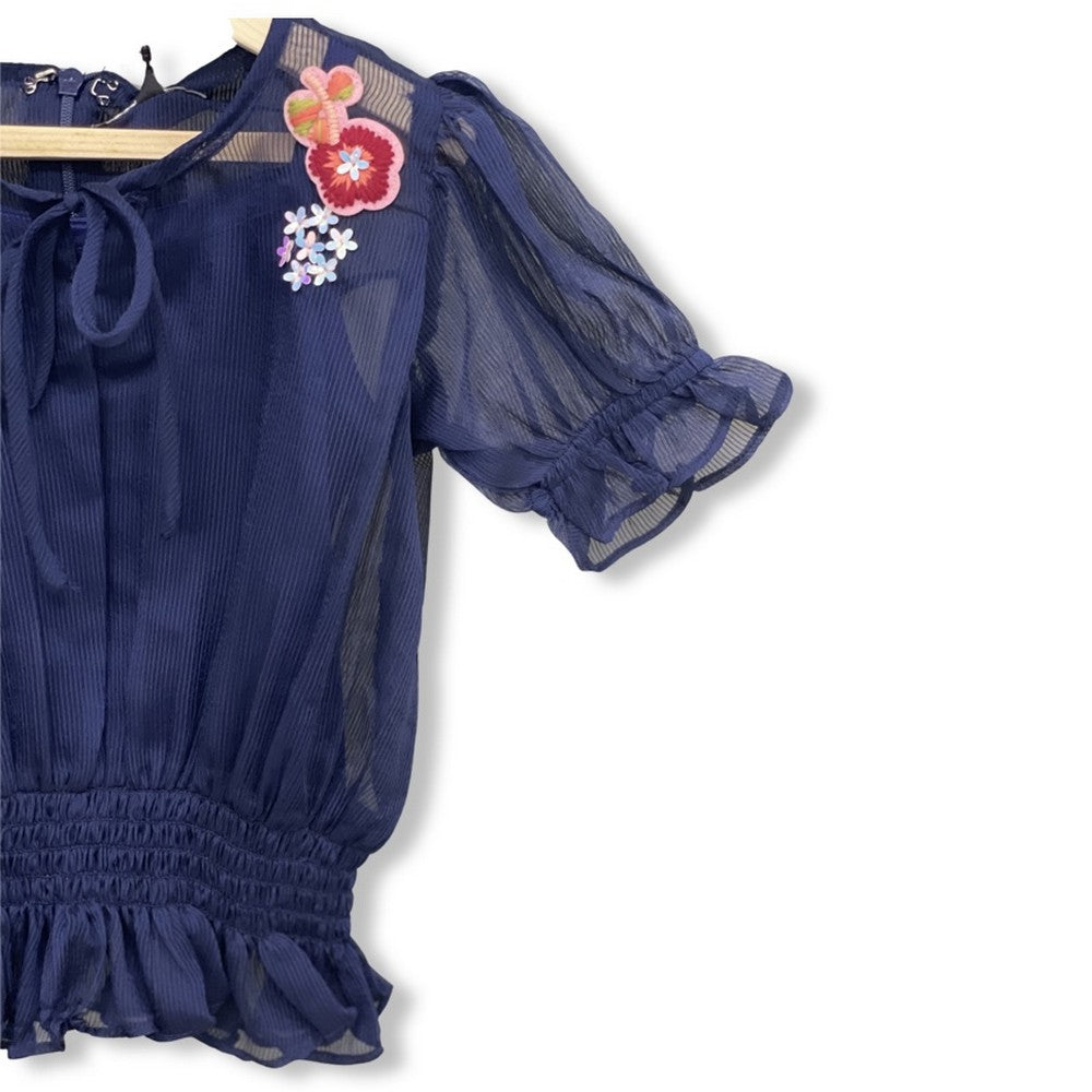 Frilled Sleeve Top with Attached Inner