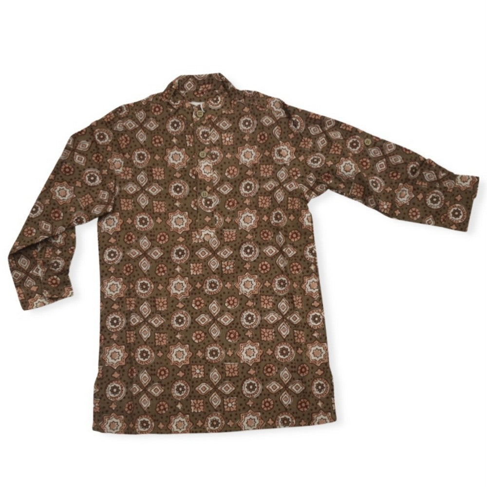 Brown Printed Kurta Pyjama Set