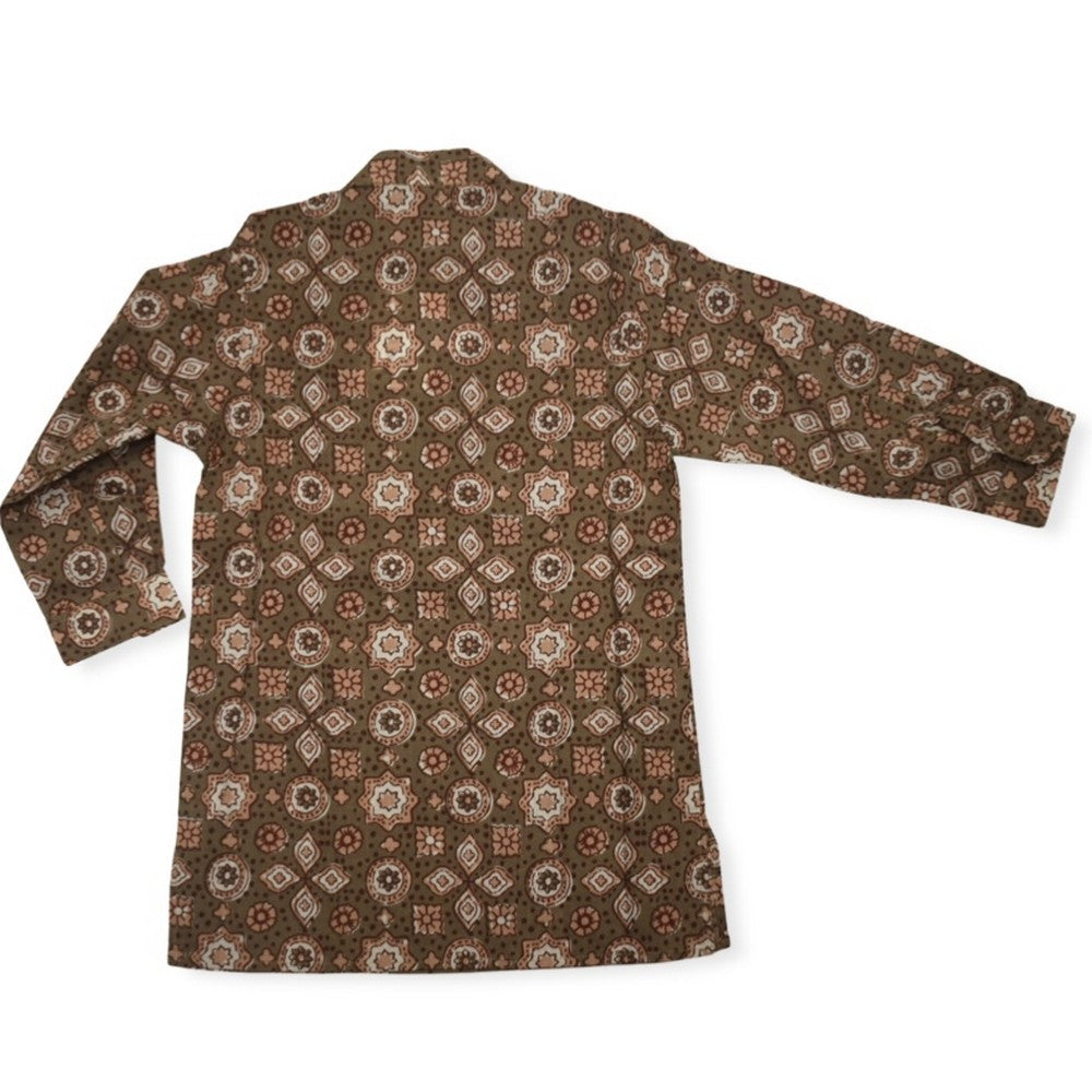 Brown Printed Kurta Pyjama Set