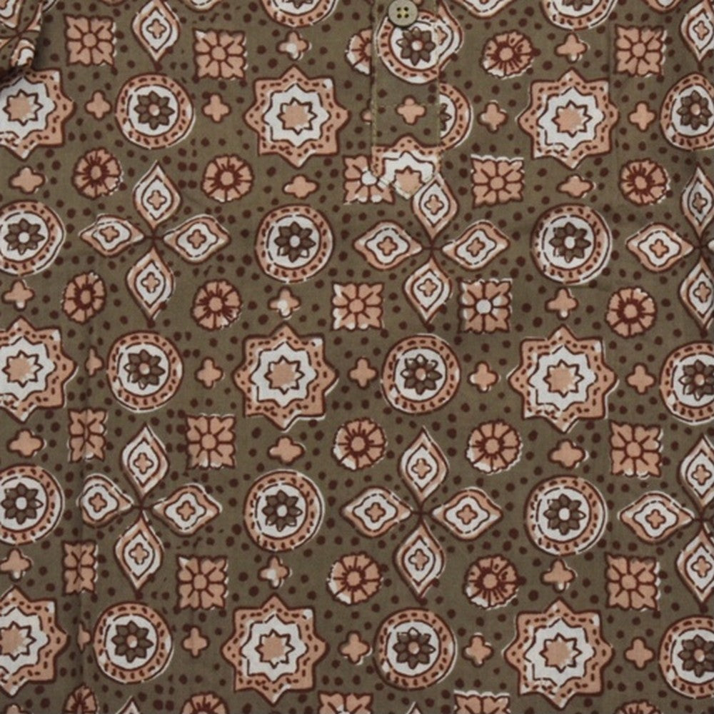 Brown Printed Kurta Pyjama Set
