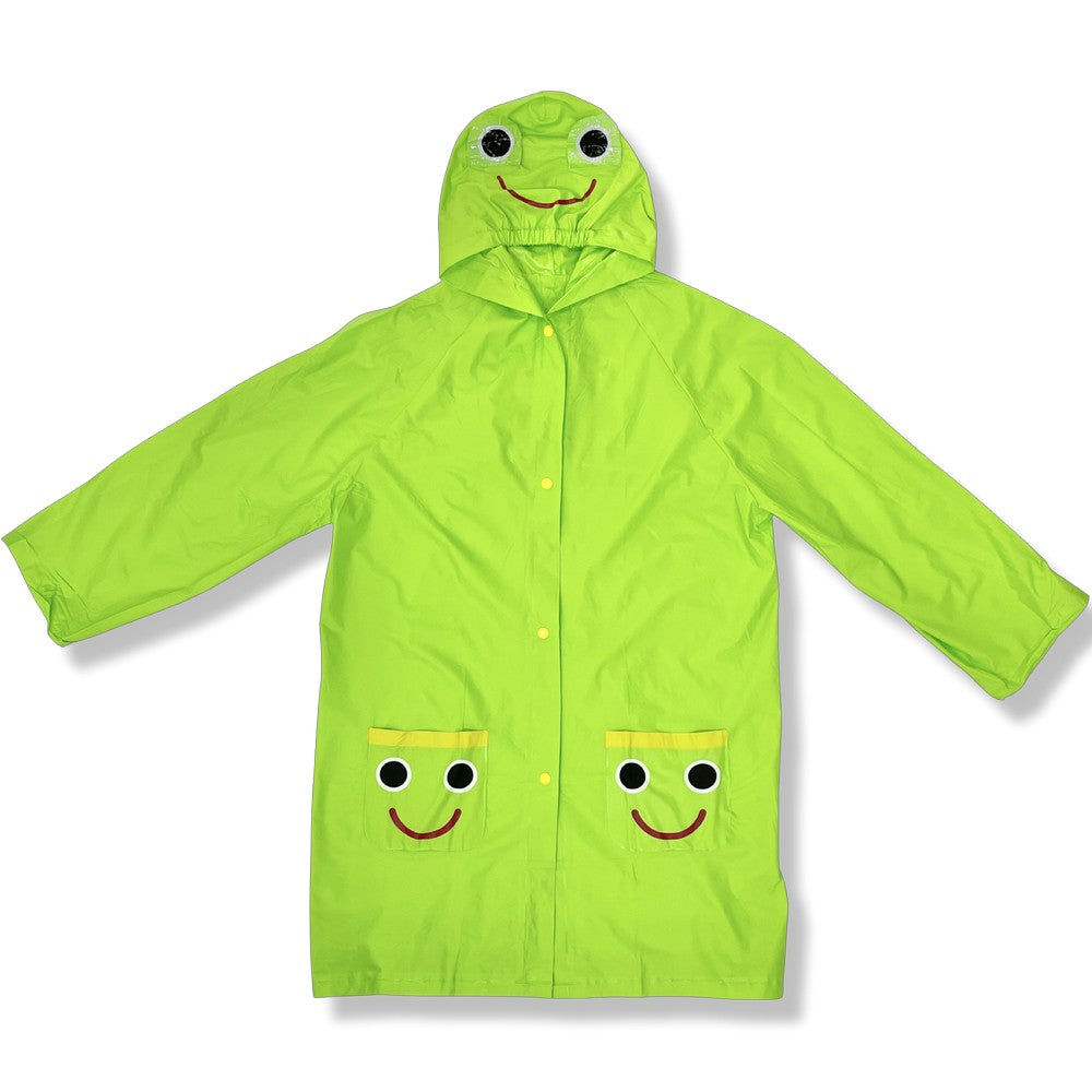 Green Smiley Full Sleeves Hooded Raincoat