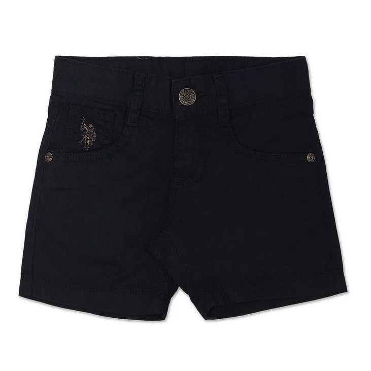 Navy Blue Mid Rise Solid Twill Shorts