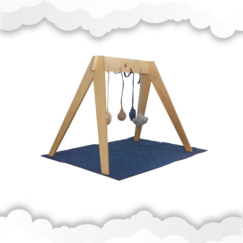 Navy Wooden Baby Playgym With Playmat