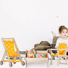 Load image into Gallery viewer, Mustard Doll Nursery Furniture Set - Stroller, Cradle &amp; High Chair
