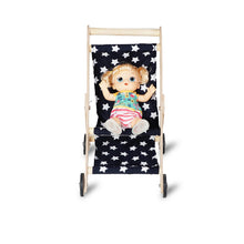 Load image into Gallery viewer, Navy Stars Printed Wooden Doll Stroller
