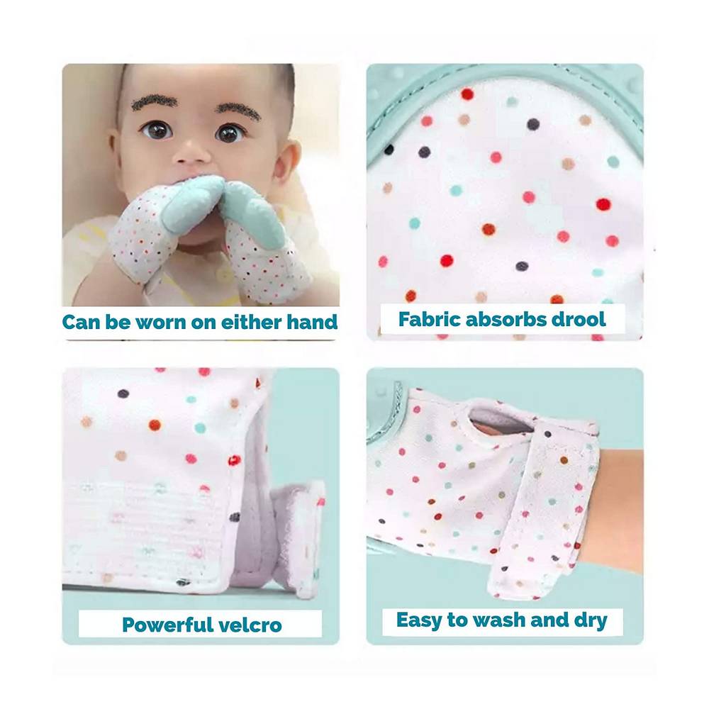 Sea Green Polka Dots Printed Mitten Glove Silicone Teether