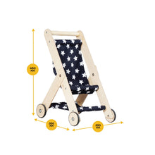 Load image into Gallery viewer, Navy Stars Printed Wooden Doll Stroller
