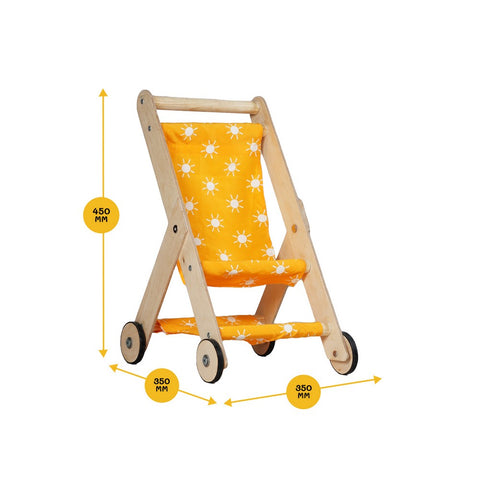 Yellow Sun Printed Wooden Doll Stroller