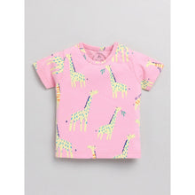 Load image into Gallery viewer, Pink Giraffe Printed Half Sleeves Nightsuit
