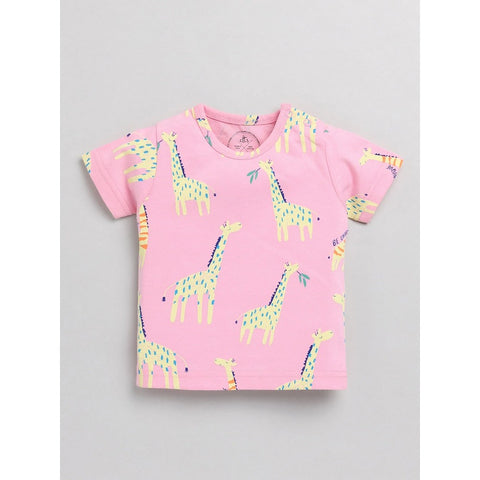 Pink Giraffe Printed Half Sleeves Nightsuit