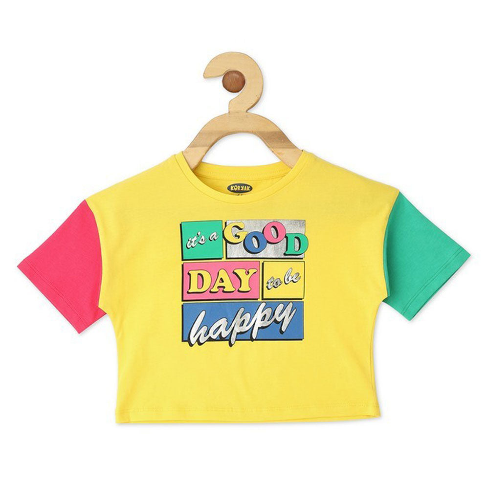 Yellow Typographic Colorblock Half Sleeves T-Shirt