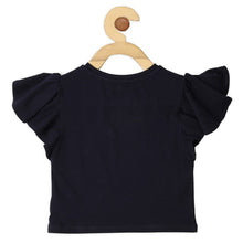 Load image into Gallery viewer, Navy Blue Graphic Printed Ruffled Top
