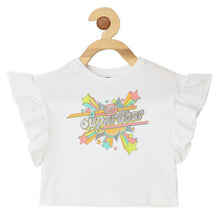 Load image into Gallery viewer, White Graphic Printed Ruffled Cotton Top
