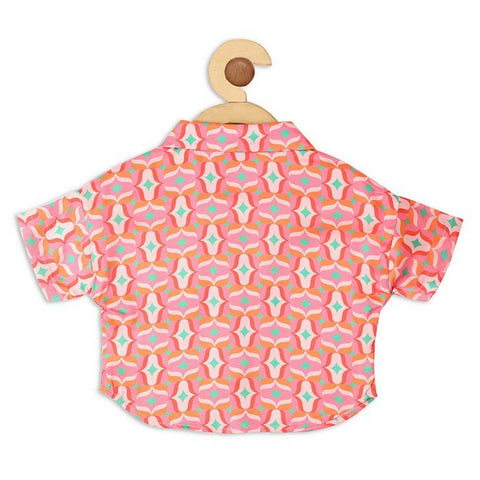Pink Geometric Printed Half Sleeves Satin Shirt