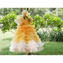 Load image into Gallery viewer, Mustard Yellow Pearl Embellished Frill Gown

