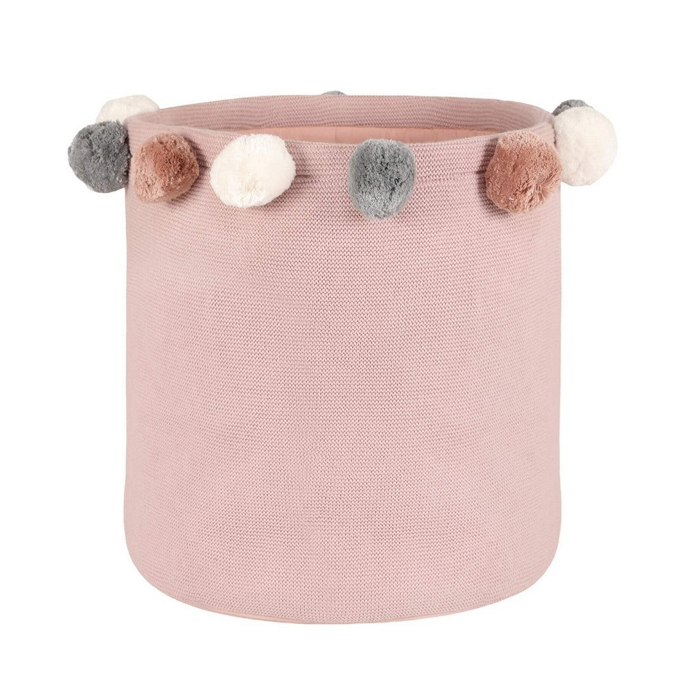 Doggy Buddy Cameo Pink Cotton Knitted Storage Basket with Pompoms